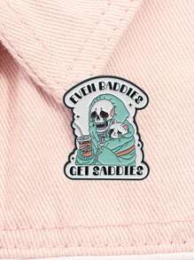 1PC Skeleton Enamel EVEN BADDIES GET SADDIES Pin Badges On Backpack Gothic Style Brooches Punk Lapel Pin Accessories Gifts - Multicolor - View 1
