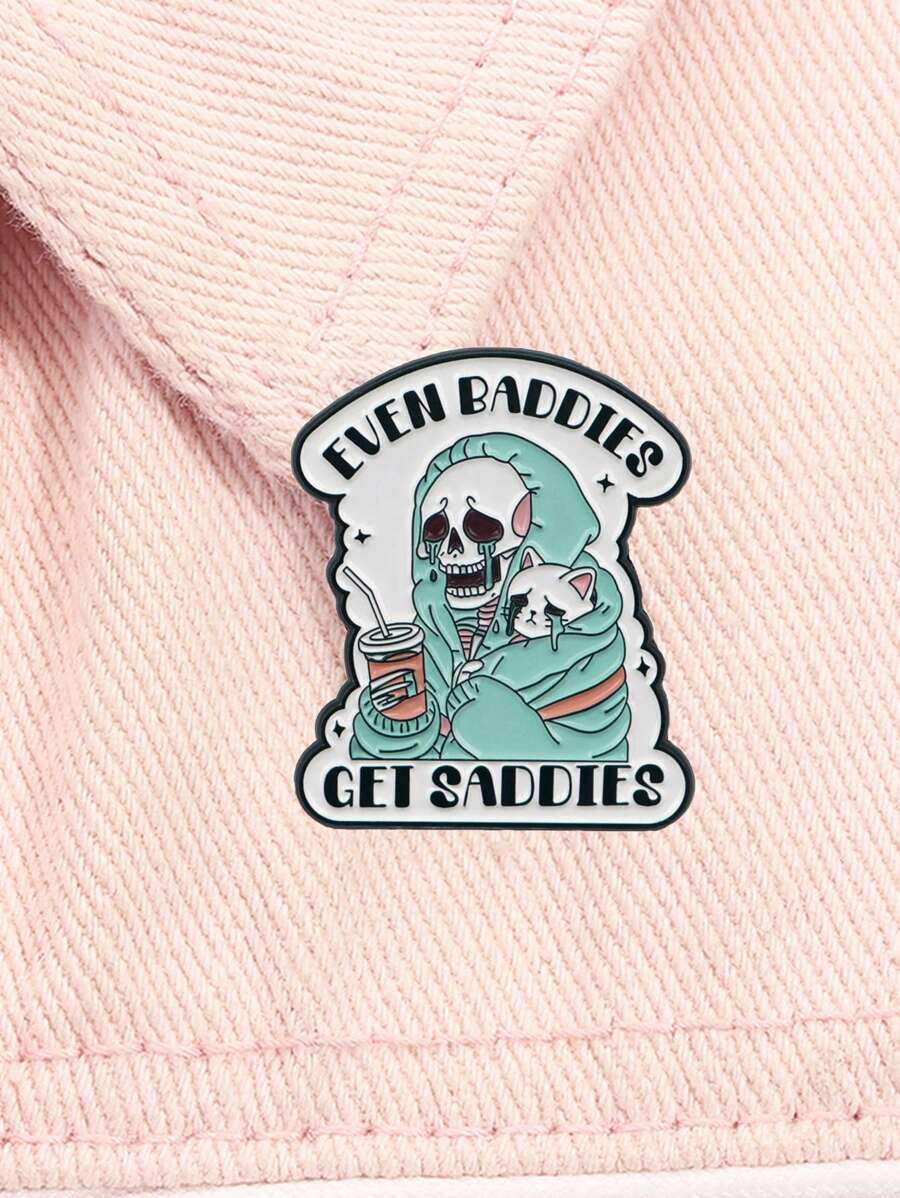 1PC Skeleton Enamel EVEN BADDIES GET SADDIES Pin Badges On Backpack Gothic Style Brooches Punk Lapel Pin Accessories Gifts - Multicolor - View 1