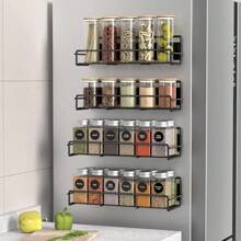 4-Pack Black Metal Magnetic Spice Rack For Refrigerator And Microwave Oven