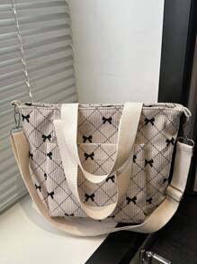 Fashionable Contrasting Color Full Body Bow Print Women's Crossbody Bag With Diamond Grid Side Pocket Shoulder Bag, Suitable For Shopping, Wallets, Shopping, Young Women, College Students, Newcomers, White-Collar Workers. They Are Very Suitable For Offices, Universities, Work, Business, Commuting, Outdoor Activities, Travel, And Outings