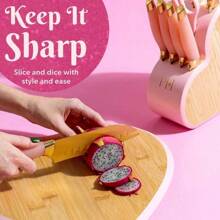 Fantastically- 10-Piece Heart-Shaped Stainless Steel Knife Block Set, Pink