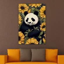1 Piece Home Wall Decor Framed Canvas Panda Among Sunflower Pattern Canvas Wall Art Paintings For Living Room - Canvas Framed Print Wall Artworks Bedroom Decoration Office Wall Decor