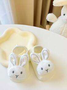 1 pereche de șosete adorabili pentru bebeluși cu tema iepurașului - amestec moale de poliester, antiderapante, șosete de podea pentru toate anotimpurile pentru nou-născuți și bebeluși, 0-1 an, lavabile manual, șosete pentru nou-născuți | Design jucăuș | Textura tricot