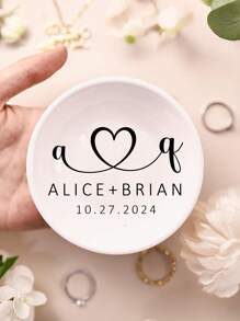 1/2/5Pcs Personalized Name Date Ceramic Ring Plates, Custom Jewelry Boxes, Customized Bride Engagement Gifts, Customizable First Marriage Ring Plates, Bride And Groom Gifts, Bride Proposal Gifts, Bride Showers, Anniversary Gifts, Personalized Ring Plates