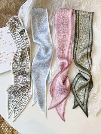 Women Bandana 4pcs/Pack French Bow Scrunchies Elastics, Ribbons, Satin Scarves Decoration For Ponytail, Handbag Handles, Wristbands, Neckties - Floral, Checkerboard, Geometric, Checkered, Striped Patterns, Casual, Elegant, Suitable For All Seasons Headband Turban Headband Sweatband Fashion Hair Accessories Classic Hair Bands, Hairband Fall Winter For Vacation Outfits Woman Women Scarf