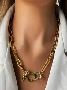STYLEVER 1 PC Silvery Charm Pendant Necklace,Gold Lock Charm Necklace,Colorful Mountain Climbing Chain, Shackle Charm Necklace,Stainless Steel Chain,U-Shaped Horseshoe Necklace