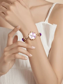 1 buc stras in forma de inima, la moda, elegant, minimalist, rafinat, ocazional, ceas cu bratara, pentru femei, pentru mame