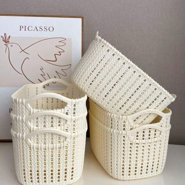 Nova cesta de plástico imitação de vime para mesa/cozinha/banheiro/cosméticos/lanches, cor aleatória, para o retorno às aulas