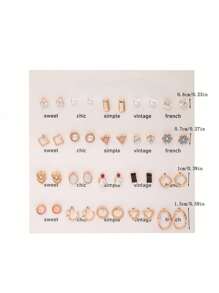 40pcs Elegant Luxury Geometric Elements Faux Pearl & CZ Stud Earrings Set, Suitable For Women's Daily, Party Wear And Gift For Friends