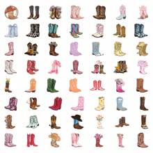 55pcs Cowgirl Cowboy Boots Flower Stickers - Vinyl Western Boots Floral Stickers For Cup, Diaries, Laptops, Luggage, Bumpers, Cell Phones, Scrapbooks, Scooters, Helmets, Car Cartoon Stickers And Decals