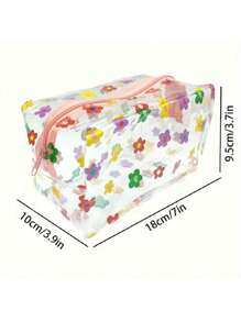 1 pieza Bolsa de cosméticos transparente y a prueba de agua con diseño de flor, bolsa transparente para bolígrafos, bolsa transparente para lápices, reutilizable y lavable, regalo pequeño y lindo, apropiado para cumpleaños, bodas, fiestas, Navidad, Halloween, Acción de Gracias, temporada de graduación, temporada escolar, 1 paquete de flores de color + 1 paquete de flores blancas, volver a la escuela, útiles escolares, estuche de lápices, bolsa de lápices, mochila escolar