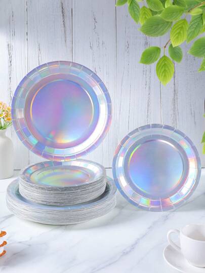 Piatti monouso in carta argento con laser, 7/9 pollici, forniture per feste, piatti monouso per feste, decorazioni per feste, feste di compleanno, regali per feste, decorazione per eventi e celebrazioni