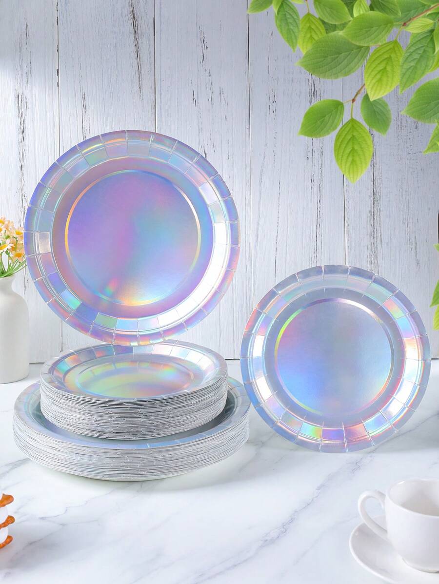 Piatti monouso in carta argento con laser, 7/9 pollici, forniture per feste, piatti monouso per feste, decorazioni per feste, feste di compleanno, regali per feste, decorazione per eventi e celebrazioni