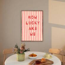 1 Stück gerahmtes dekoratives Leinwandbild, vintage, Wandkunst, Poster, "Wie glücklich sind wir", rosa-rote Streifen, ästhetische Heimdekoration, niedliches positives Zitat Geschenk, Mode, Wohnheimdekor, Mädchenzimmer, Zitate