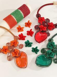 Bijou exagéré fait main avec perles, fil d'aluminium, acrylique, fausses perles. Style bohème, Europe & Amérique, Inde, cowboy occidental, resort, soirée, africain, vintage. Collier, bracelet, boucles d'oreilles