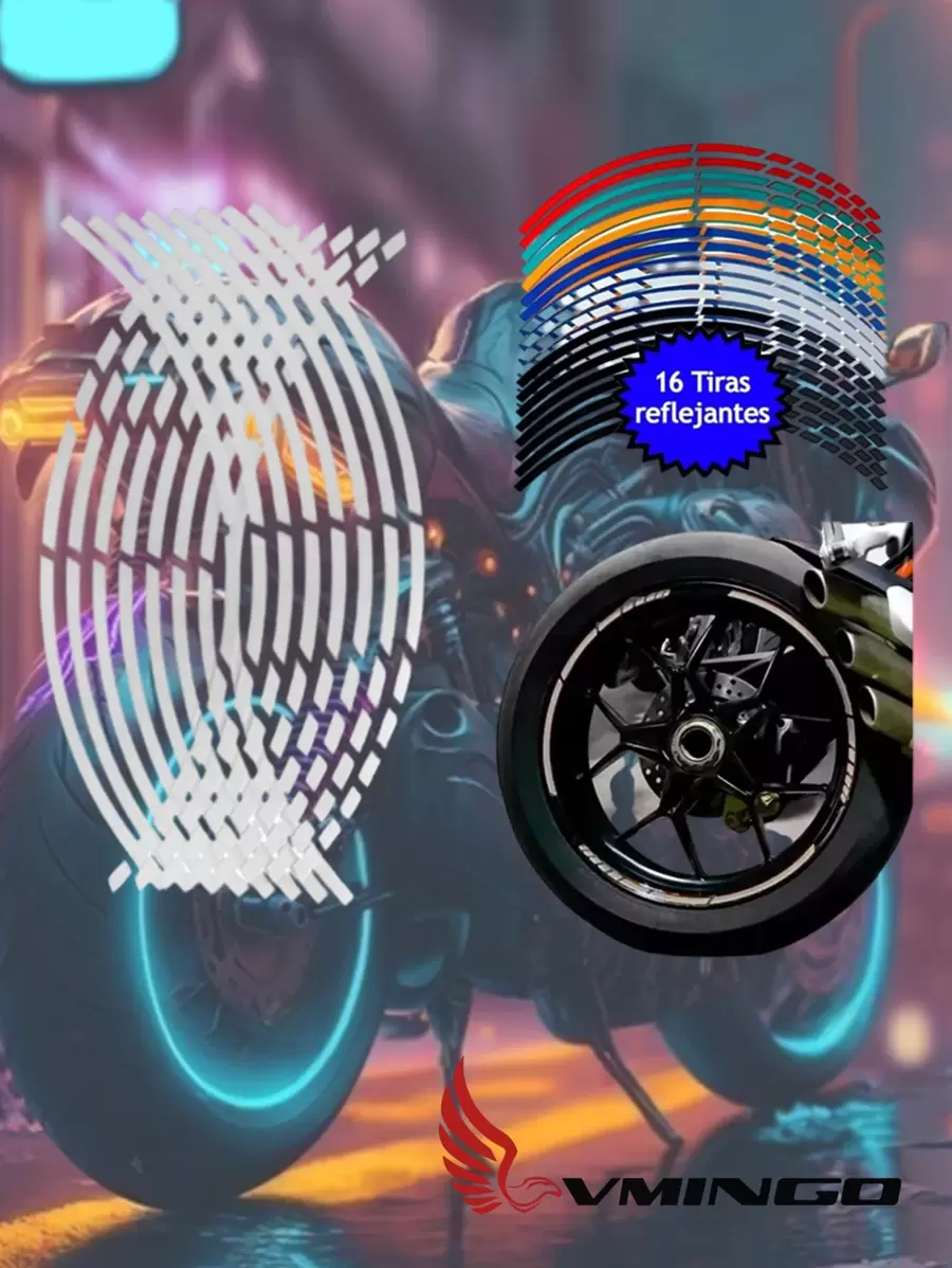 Vmingo Tira Cortes Reflejante Cinta Pegatina Auto Moto Rin 15-18 Sticker Calcomania Universal Vinil Reflejante Tira Rin 15 16 17 18 Auto Carro Bicicleta Moto Motocicleta Llanta 4 Lados Decorativo Tunning Vmingo Me - Blanco - Ver 1