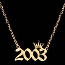 1pc Stainless Steel Year Engraved Necklace, Commemorative Unique Date, Birthday Crown Pendant Necklace, Birthday Gift, Elegant Minimalist Numeric Choker Collar Pendant Necklace