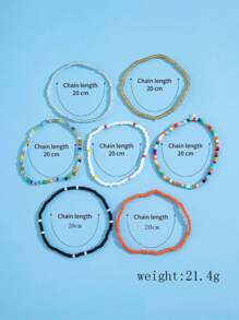 7pcs Bohemian Style Colorful Beaded Multi-Layer Anklet For Women - Multicolor - View 2