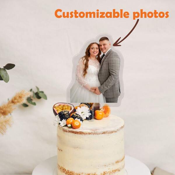 Decoración personalizada para pastel - Decoración acrílica con foto y texto para bodas, cumpleaños y eventos - Diseña tu propia decoración con logo, imagen o retrato, Artículos esenciales para bodas