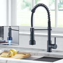 Matte Black LED Light Kitchen Sink Faucet With Pull Down Sprayer 1 Hole Single Handle Swivel Sink Faucet - Black - View 1