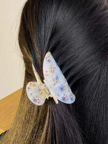 1个复古花卉条纹发爪夹，优雅醋酸纤维印花发夹，适用于丸子头、盘发和半扎发造型，发夹，发卡，发夹，发饰，发夹，发卡，发饰夹，秋冬季女士度假装扮发饰，夏季花朵发夹 - 彩色 - 查看 2