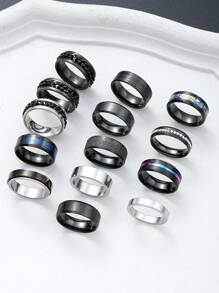 4-55 件休闲复古嘻哈不锈钢和皮革首饰套装，项链、手链、戒指、锆石耳环，适合男士、情侣、日常佩戴、约会、派对、父亲节礼物（无盒） - 彩色 - 查看 8