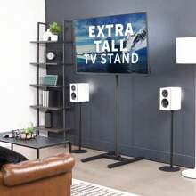 Extra Tall TV Floor Stand For 13 To 65 Inch Screens Up To 44 Lbs, LCD LED OLED 4K Smart Flat, Curved Monitor Panels, Max VESA 400x400, Tall Pole For Treadmills And Ellipticals, Black, STAND-TV18