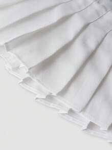 2pcs/Set Tween Girl Collegiate Style White & Brown Pleated Skirt Set - Multicolor - View 7