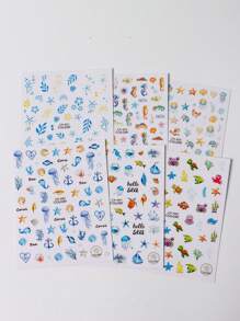 6PCS Blue Ocean Jellyfish Nail Art Decals 3D Seahorse Charms Sea Shell Nail Sticker Self-Adhesive Summer Foil Sliders For Manicure
