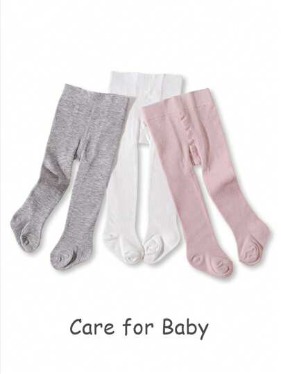 3双装女童粉色纯色不透明公主风连裤袜，适合日常搭配