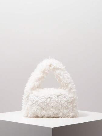 纯色绒毛柔软糖果色挎包，秋冬 Y2K 风格女士手提包，女孩度假旅行钱包，流浪汉单肩包，女士派对礼服，毛皮钱包