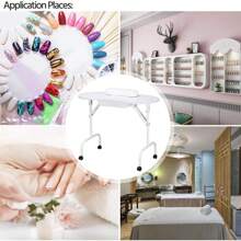 37-Zoll tragbarer & faltbarer Maniküretisch Nagelarbeitsplatz mit großer Schublade/Handauflage für Kunden/Lenkrollen/Tragetasche für Spa Schönheitssalon Weiß, 1 Stück (Packung mit 1)