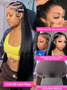 bling hair Bling  Hair  Long HD Lace Front Wigs Human Hair Pre Plucked 13x4 13x6 HD Transparent Lace Front Human Hair Wigs For Women 13x6 Lace Frontal Wigs Human Hair Pre Plucked With Baby Hair Natural Color - Natural Black - View 3