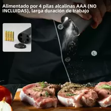 CLITON 1 Set Molinillo eléctrico de sal y pimienta con base de almacenamiento, a pilas, molienda automática, luz LED, ajuste de grosor, operación con un solo toque, material ABS, compañero de cocina, set negro, incluye cepillo de limpieza - Negro - Ver 9