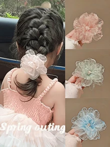 1pc Girls Floral Mesh Princess Hair Clip, Nature Style - Blue - View 5