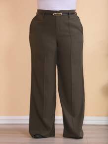 Plus Size Fashion Long Pants Without Belt And Pockets - Army Green - View 3