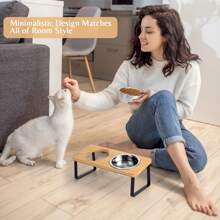 Juego de 2 cuencos elevados e inclinados de acero inoxidable para comida y agua para gatos, diseñado para amantes de los gatos y mamás de gatos que ayuda a prevenir el vómito. Fácil de montar, ideal como regalo para amantes de los gatos y mamás de gatos/perros