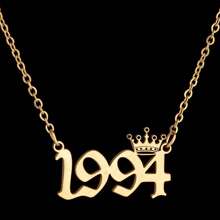 1pc Stainless Steel Year Engraved Necklace, Commemorative Unique Date, Birthday Crown Pendant Necklace, Birthday Gift, Elegant Minimalist Numeric Choker Collar Pendant Necklace