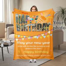 1 件定制照片法兰绒床毯 - 个性化您的图像，涤纶，数码印刷，舒适的全季现代风格，250-300gsm - 非常适合家居装饰
