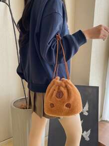 Trousse de maquillage mignonne, animal en peluche, sac à main amusant, sac de toilette, portefeuille pour le shopping et les loisirs