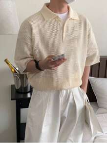 Men's Spring Summer Fashion Solid Color Knitted Top, Daily Commuting/Vacation/Cool Dad Mode