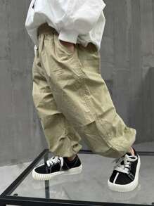 男童宽松超轻棉麻阔腿裤夏季休闲长裤 - 卡其色 - 查看 4