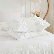 Ruffle Comforter Set Queen Size,Boho Shabby Chic Bedding Sets, Soft Fluffy Comforters Sets For All Season,Vintage Ruffled 3 Pcs Microfiber Lightweight Quilt Set Gift For Women Girls - 白色 - 查看 9