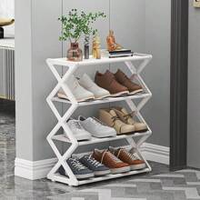 4-Tier Minimalist Metal Shoe Rack - Space Saving Shoe Storage Organizer, X-Shape Design, Easy Assembly, Suitable For Entryway, Bedroom And Dorm | Modern Home Decor, Dorm Essential | Fashionable Shoe Organizer | Sturdy Structure, Shoe Storage Organizer