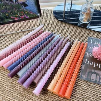 A Box Of 4 Morandi Gradient Colored Threaded 10 Inch Long Candles, Suitable For Home Use, Romantic Weddings, Decoration, And Candlelight Dinners Gifts Birthday Graduation