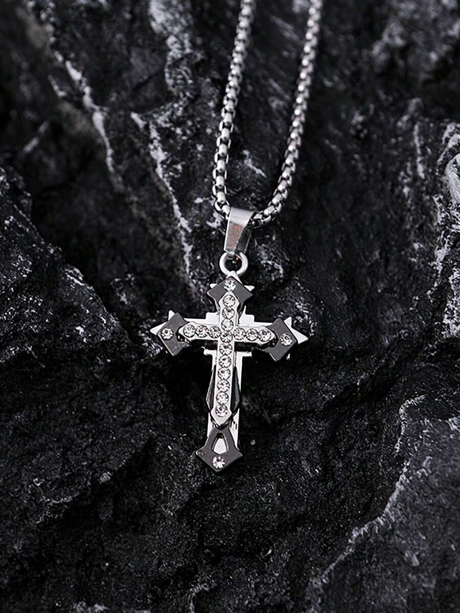 1pc Men's Multi-Layer Diamond Cross Pendant Necklace, Hip-Hop Style, Tarnish Resistant, Suitable For All
