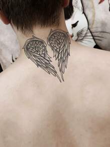 1 Pieza Tatuajes temporales con diseño de alas, tatuaje semi-permanente a prueba de agua y sudor que dura 1-2 semanas, realista, hecho de jugo de hierbas, antifricción, no reflectante, tatuaje falso negro para mujeres y hombres, stickers de tatuaje para brazos, pecho, piernas, abdomen, cintura, dedos, cuello, arte corporal modernista