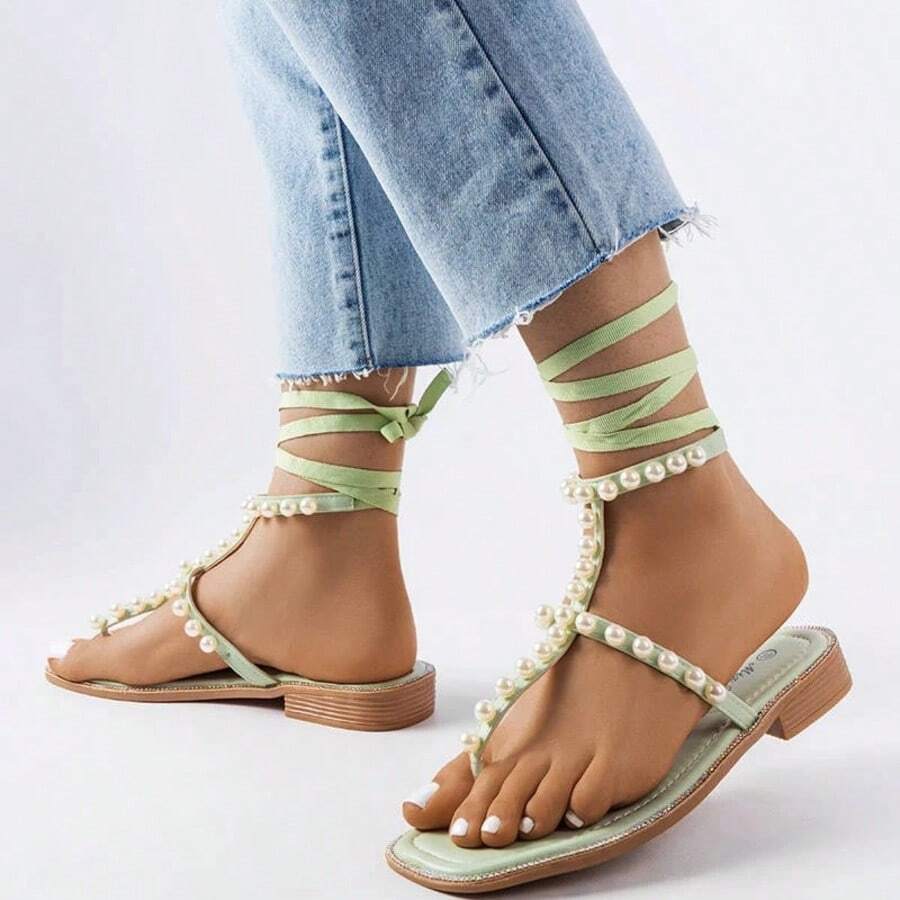 Gemre Summer Fashionable Feather Decorated High Heel Sandals Summer Sandals For Women - Mint Green - View 1