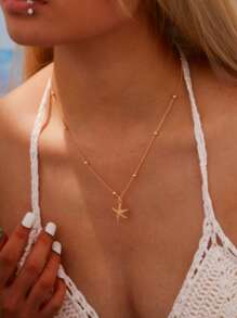 Collar colgante de moda de verano para mujer con colgante de metal con forma de estrella de mar y concha, joyería de uso diario y para citas, de alta gama y versátil
