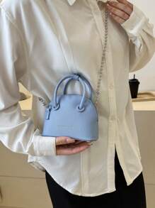 Bolso cruzado pequeño con patrón en relieve con diseño de concha en miniatura, bolso de hombro con cierre de cremallera, bolso de mano versátil y elegante para mujer - Azul - Ver 4